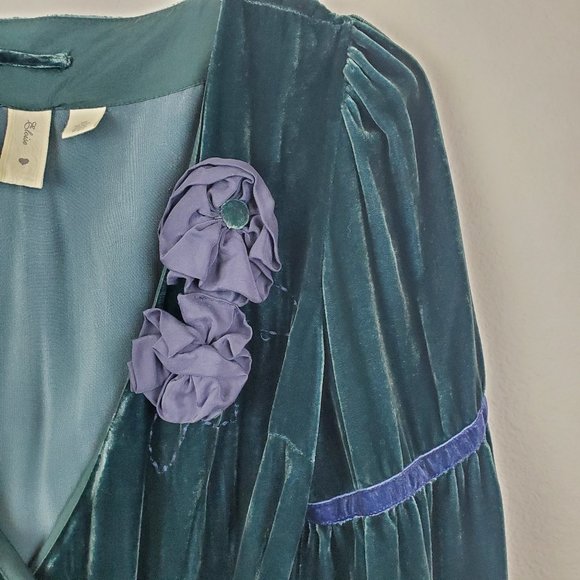 Eloise velvet robe anthropologie rare mineral blue luxury S M retro 90's - Picture 3 of 8